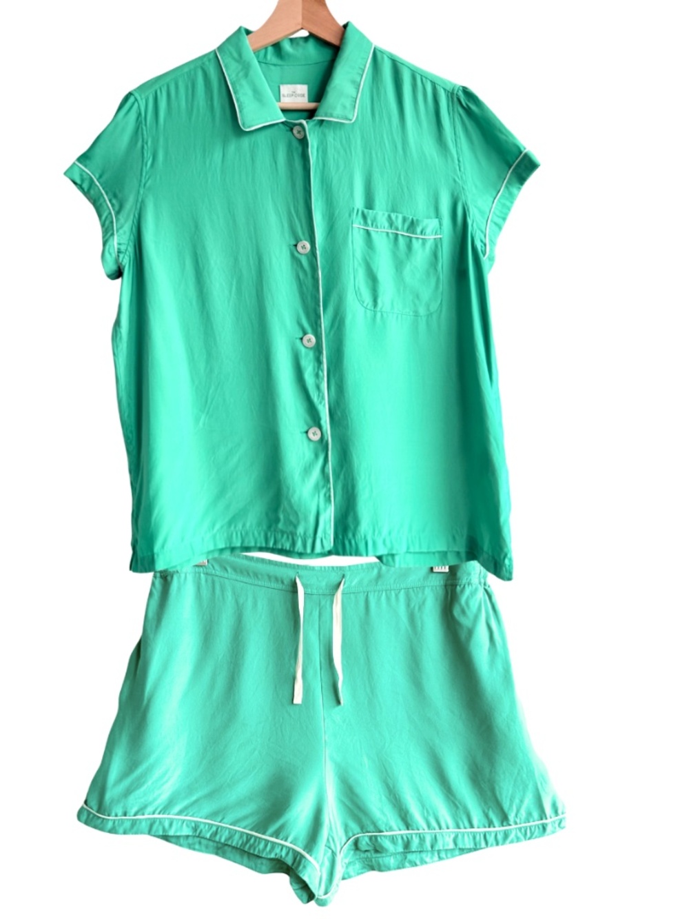 Silk Pajama Set Short Sleeve Button Front Mint Green Large The Sleep Code